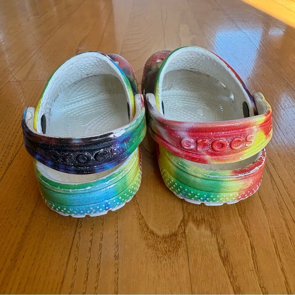 Crocs Classic Tie Dye Clogs Shoes Rainbow Slip On 205451 Kids Girls Gn 7 Toddler